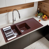 Choco Brown Quartz Double Bowl with Drainboard  Kitchen Sink (45 x 20 x 9 inches) - by Ruhe