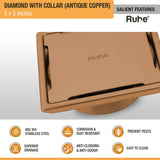 Diamond Square Flat Cut Floor Drain