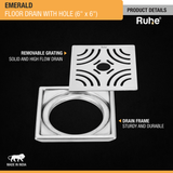 Emerald Square 304-Grade Floor Drain with Hole (6 x 6 Inches) - by Ruhe®