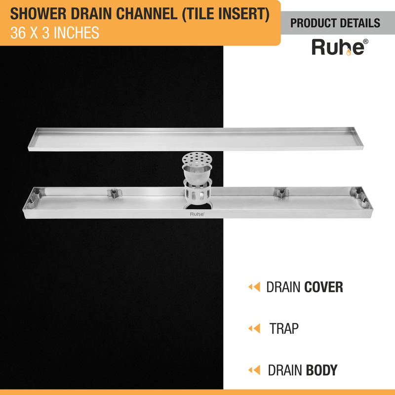 Tile-Insert Shower Drain Channel (3 Inches)