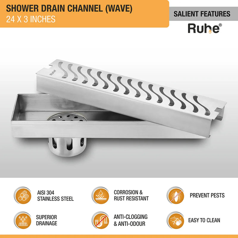 Wave Shower Drain Channel (3 Inches)
