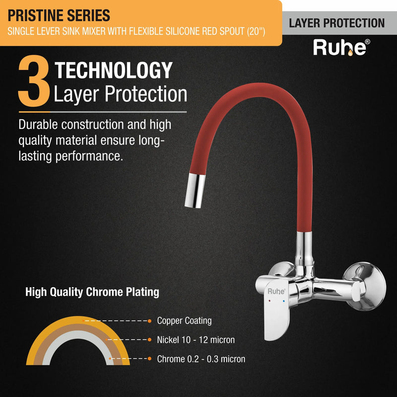 Pristine Single Lever Wall-mount Kitchen Sink Mixer Tap with Coloured Silicone Spout