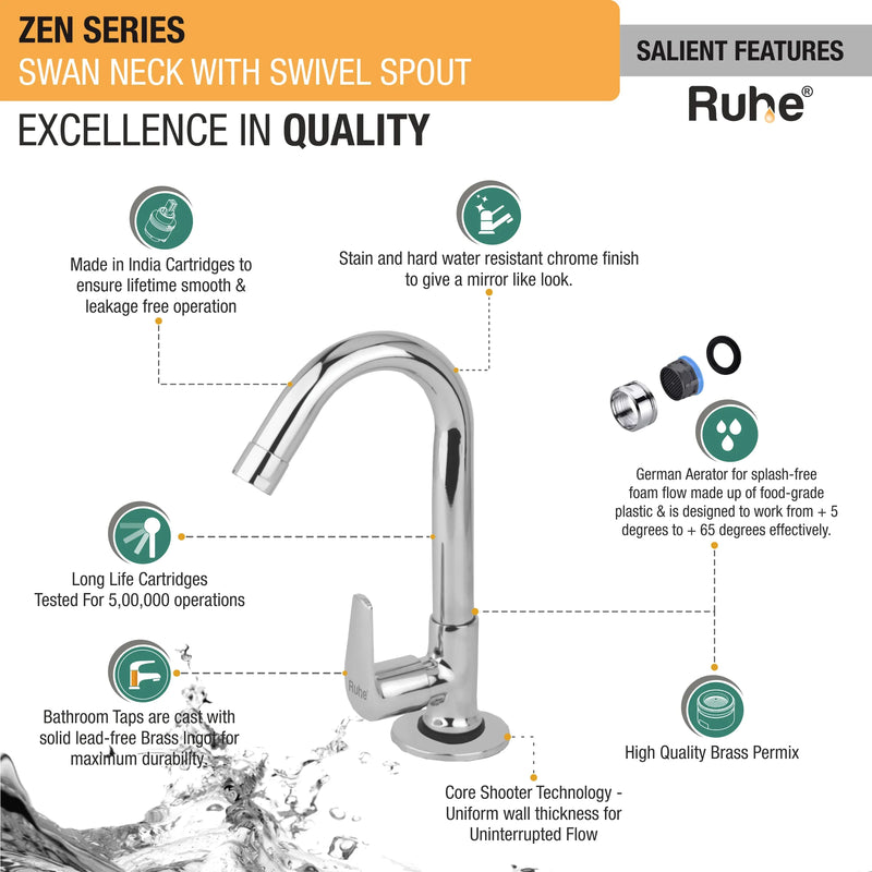 Zen Deck Mount Wash Basin Tap with Round Swivel Spout