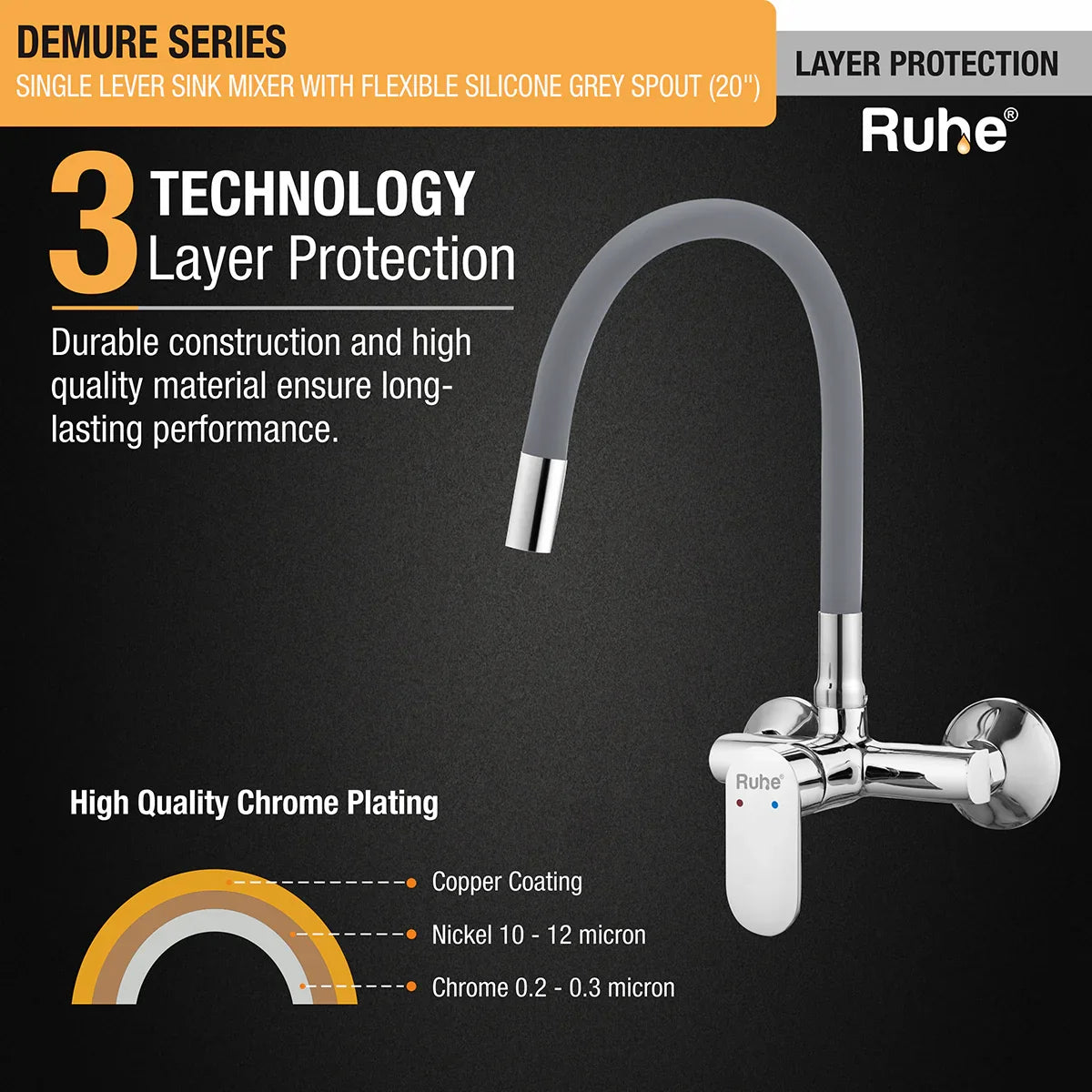 Demure Single Lever Wall-mount Kitchen Sink Mixer Tap with Coloured Silicone Spout