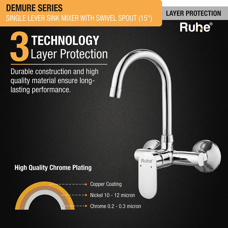 Demure Single Lever Wall-mount Kitchen Sink Mixer Tap with Swivel Spout