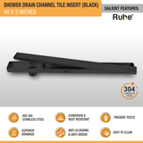 Tile Insert Shower Drain Channel (40 x 3 Inches) Black PVD Coated - by Ruhe®