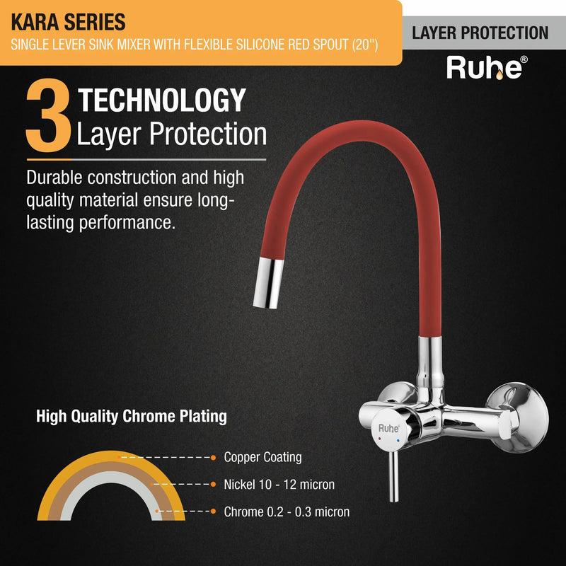 Kara Single Lever Wall-mount Kitchen Sink Mixer Tap with Coloured Silicone Spout
