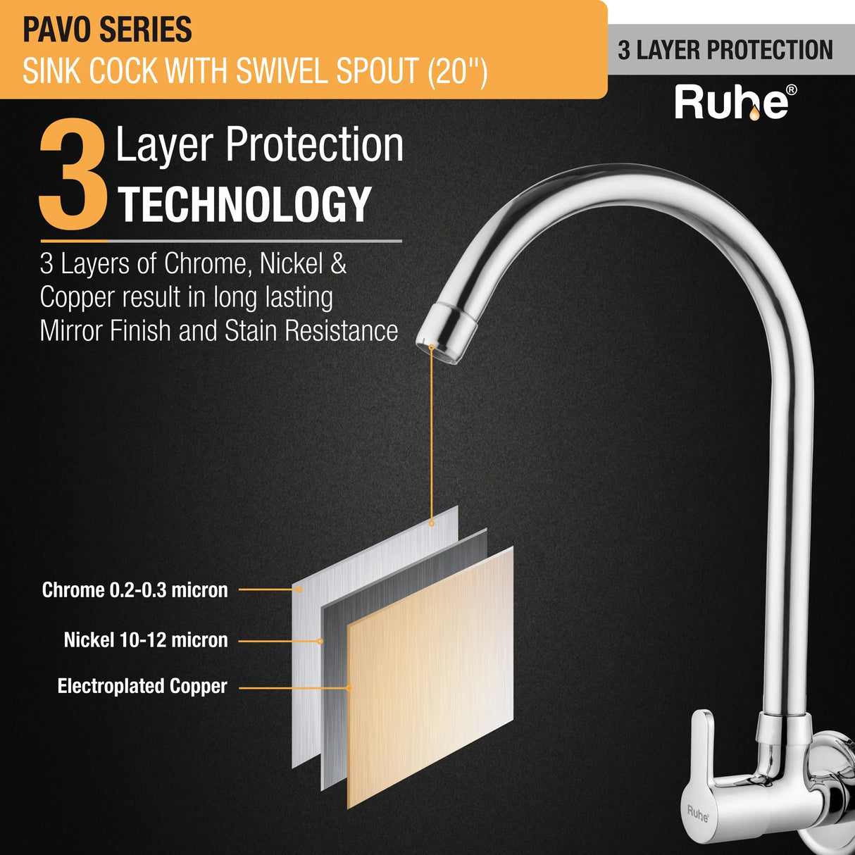 Pavo Wall Mount Kitchen Sink Tap with Swivel Spout
