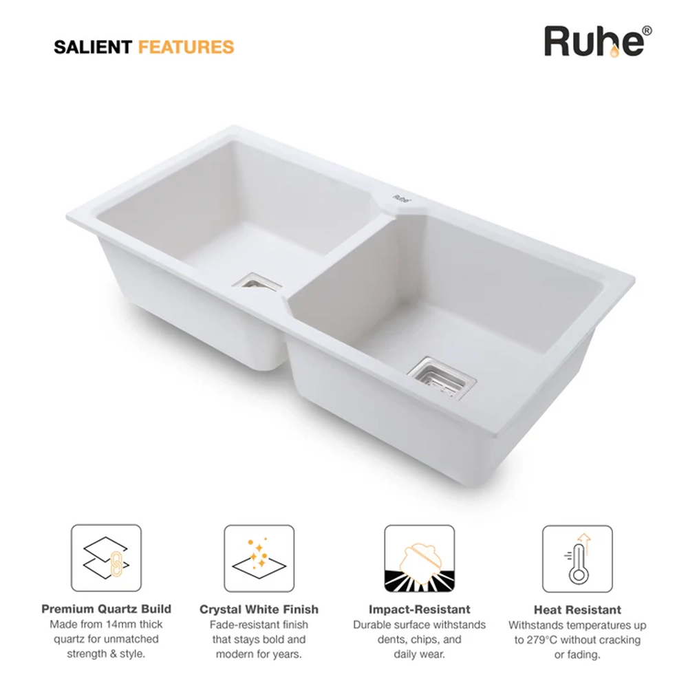 Quartz Double Bowl Kitchen Sink Coloured (37 x 18 x 9 Inches)