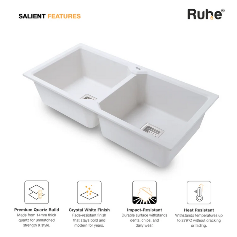 Quartz Double Bowl Kitchen Sink Coloured (37 x 18 x 9 Inches)