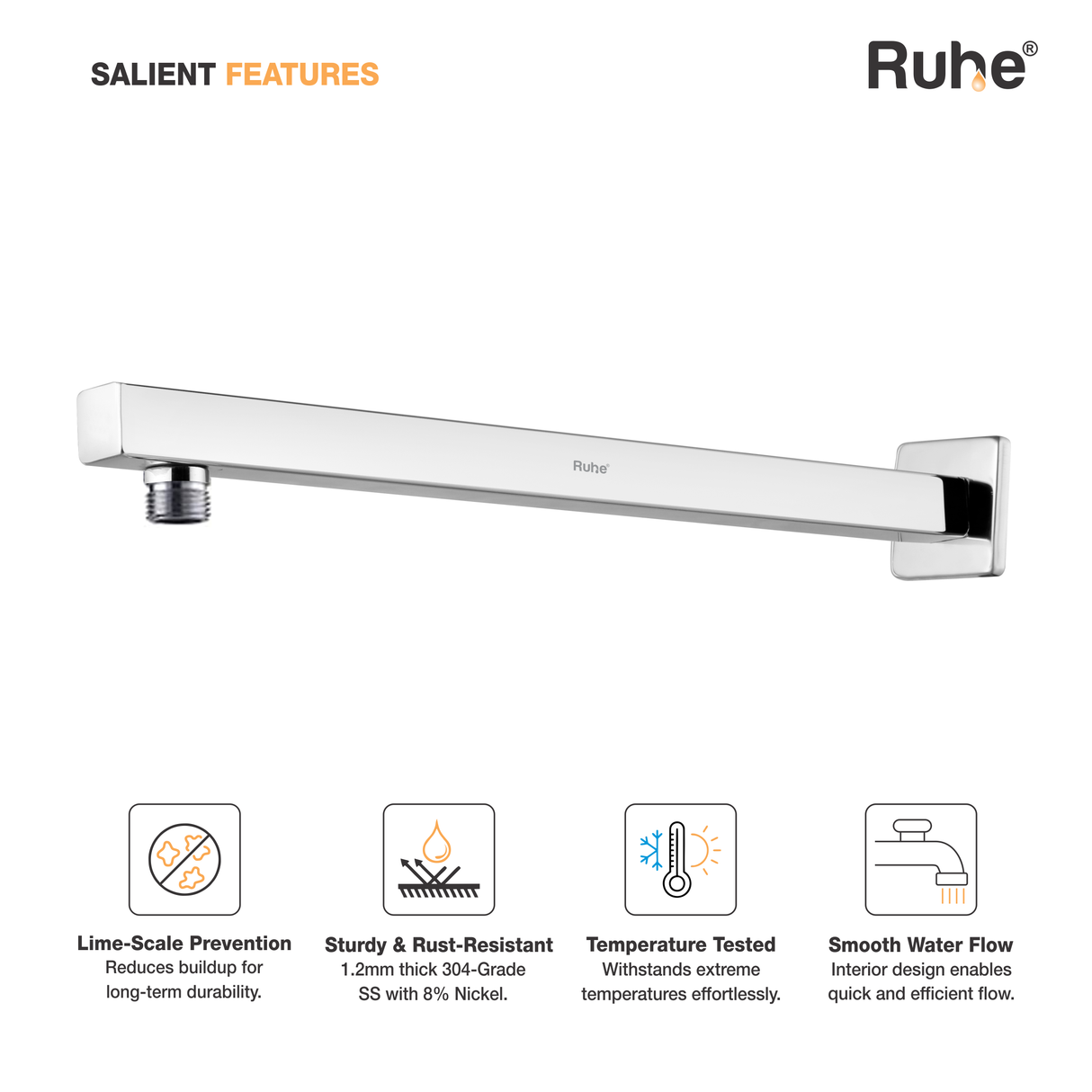 Square 304-Grade Shower Arm