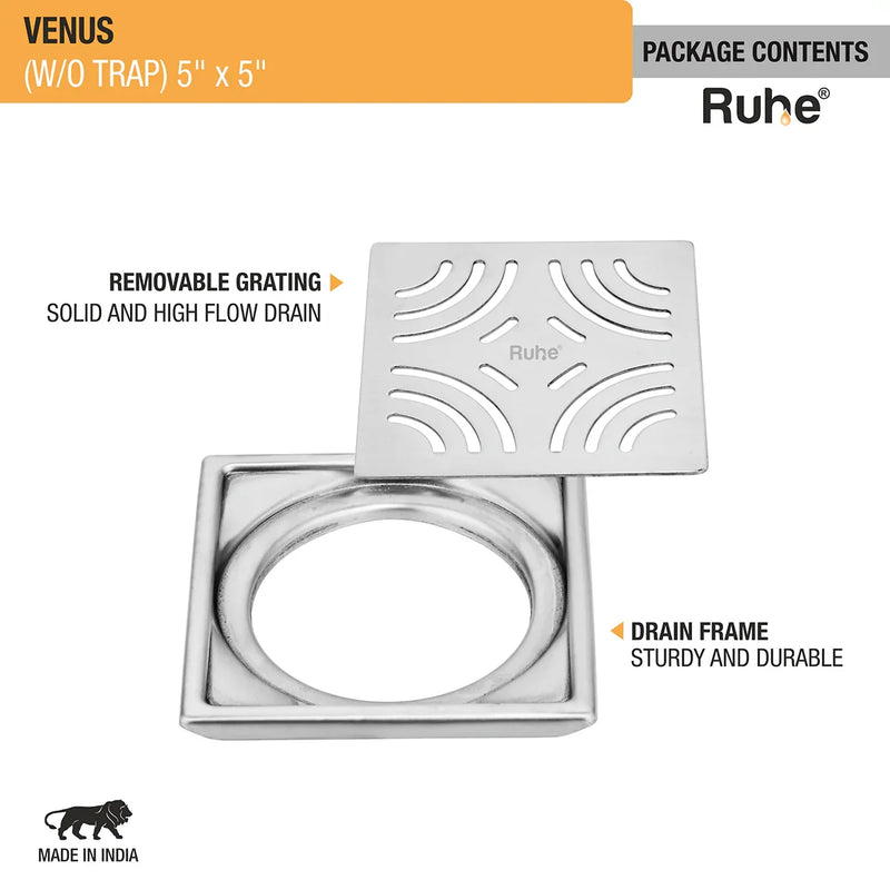 Venus Square Premium Floor Drain (5 x 5 Inches) - by Ruhe
