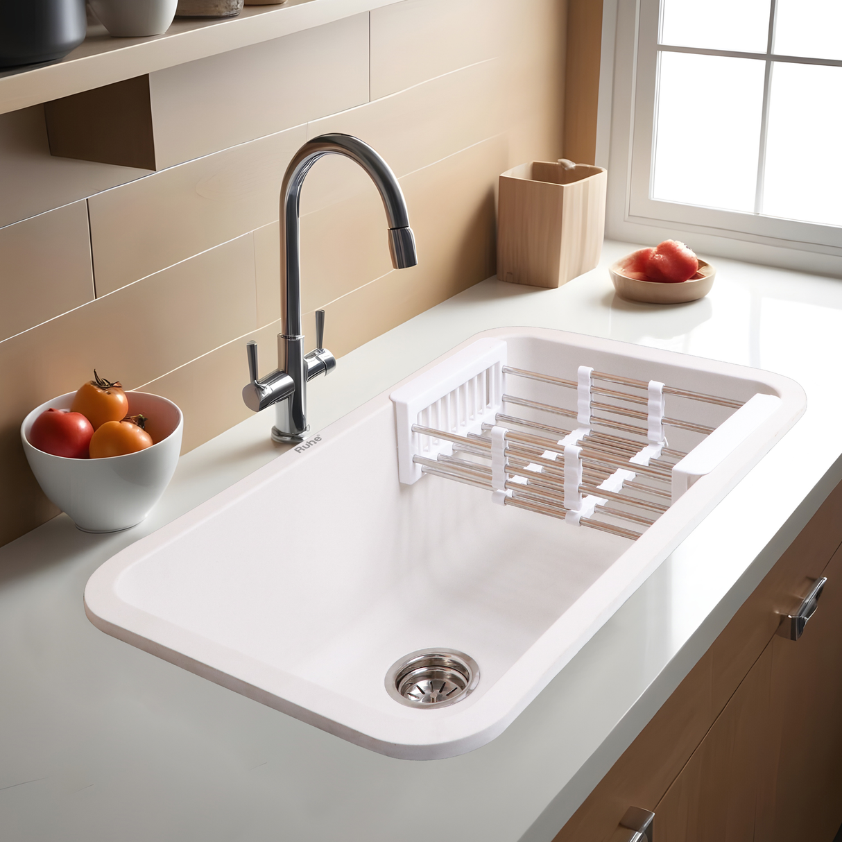 Crystal White Quartz Single Bowl Kitchen Sink  (31 x 19 x 9 inches) - by Ruhe