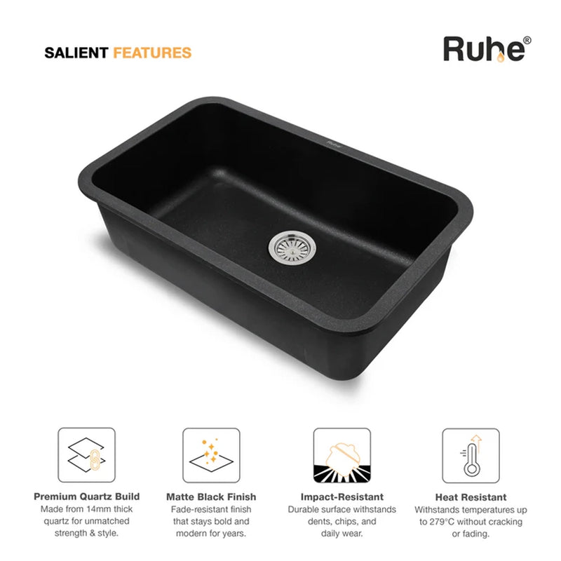 Quartz Single Bowl Matte Black Kitchen Sink (31 x 19 x 9 Inches)
