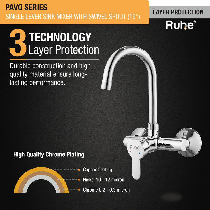 Pavo Single Lever Wall-mount Kitchen Sink Mixer Tap with Swivel Spout
