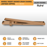 Marble Insert Shower Drain Channel (36 x 3 Inches) ROSE GOLD PVD Coated features and benefits