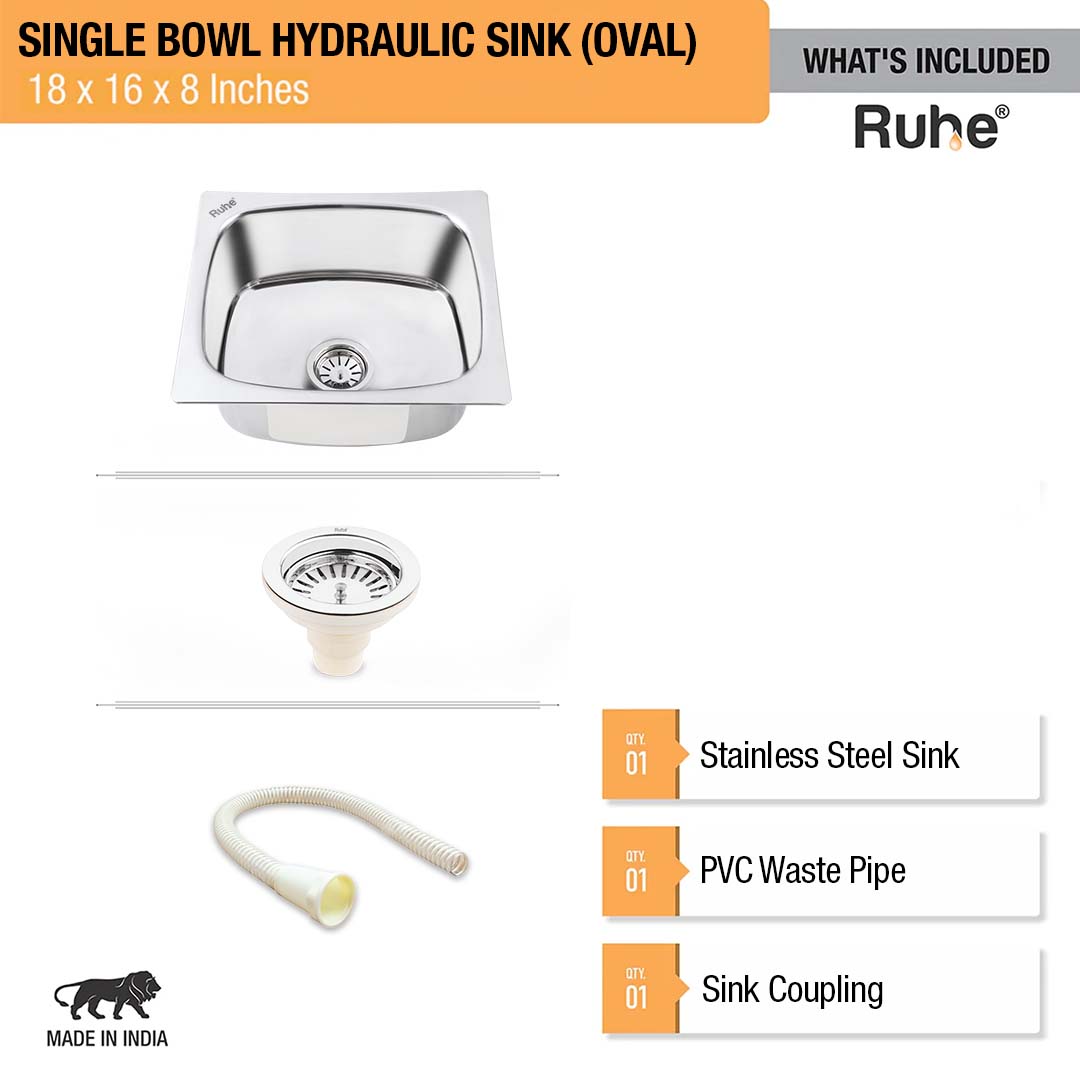 Oval Single Bowl (18 x 16 x 8 inches) Kitchen Sink - by Ruhe