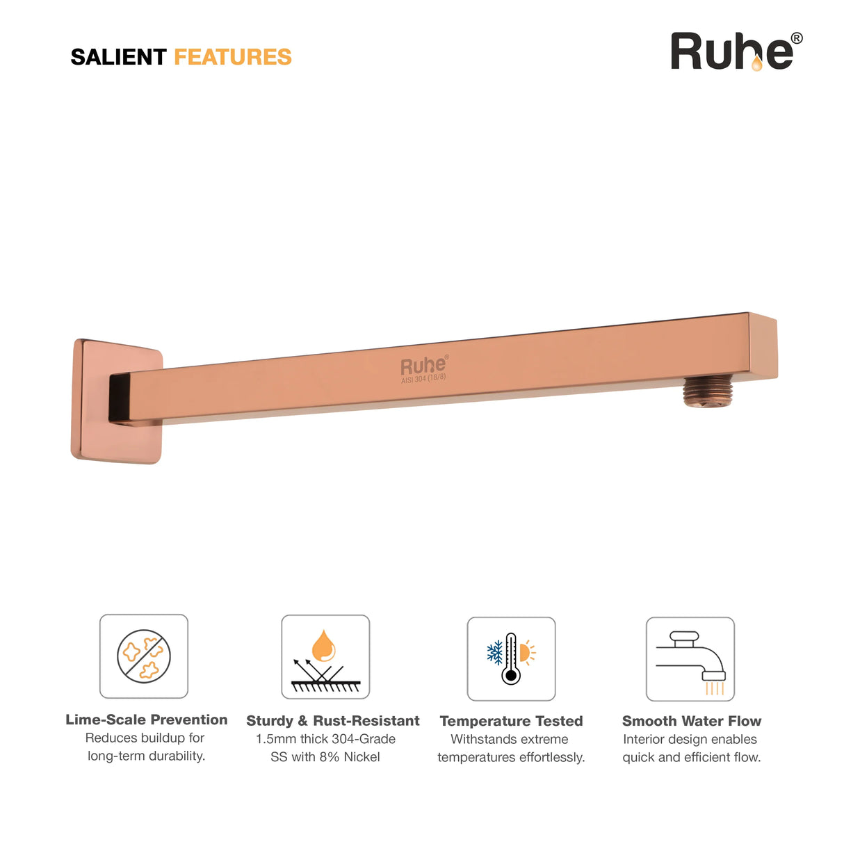 Square 304-Grade Shower Arm