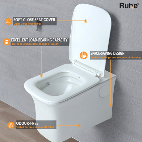 Crystal Wall-Hung Rimless P-Trap Siphonic Western Toilet / Commode (White) - by Ruhe