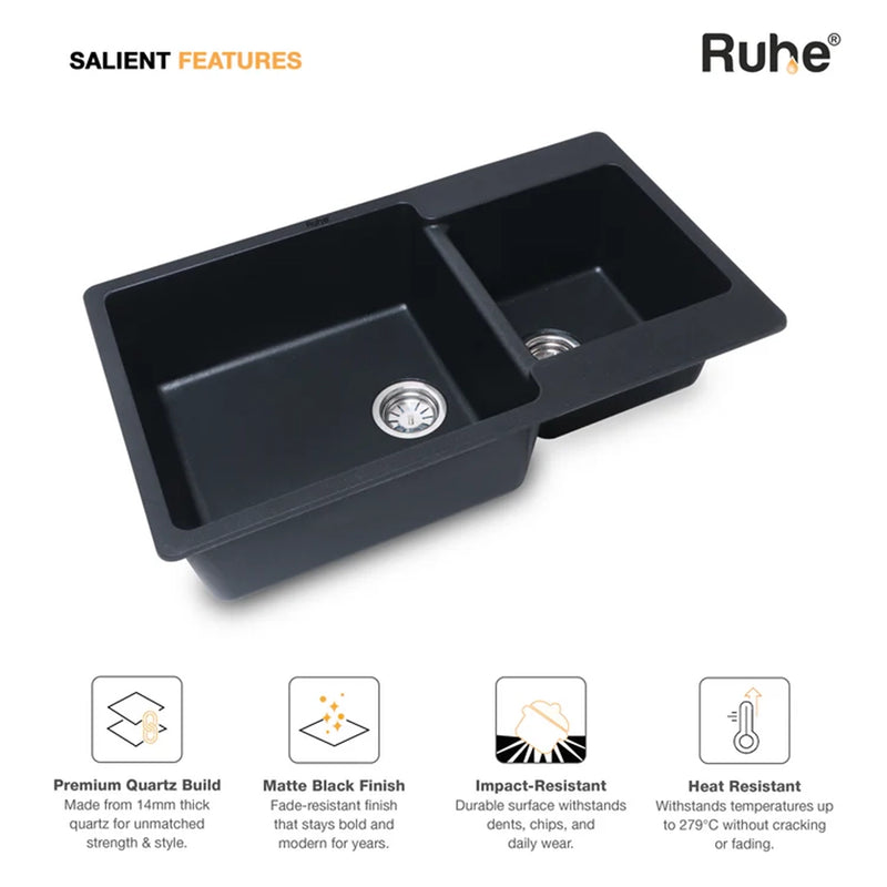 Quartz Double Bowl Kitchen Sink (34 x 20 x 9 inches)