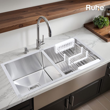 Handmade Double Bowl 304-Grade Kitchen Sink (32 x 18 x 10 Inches) - by Ruhe