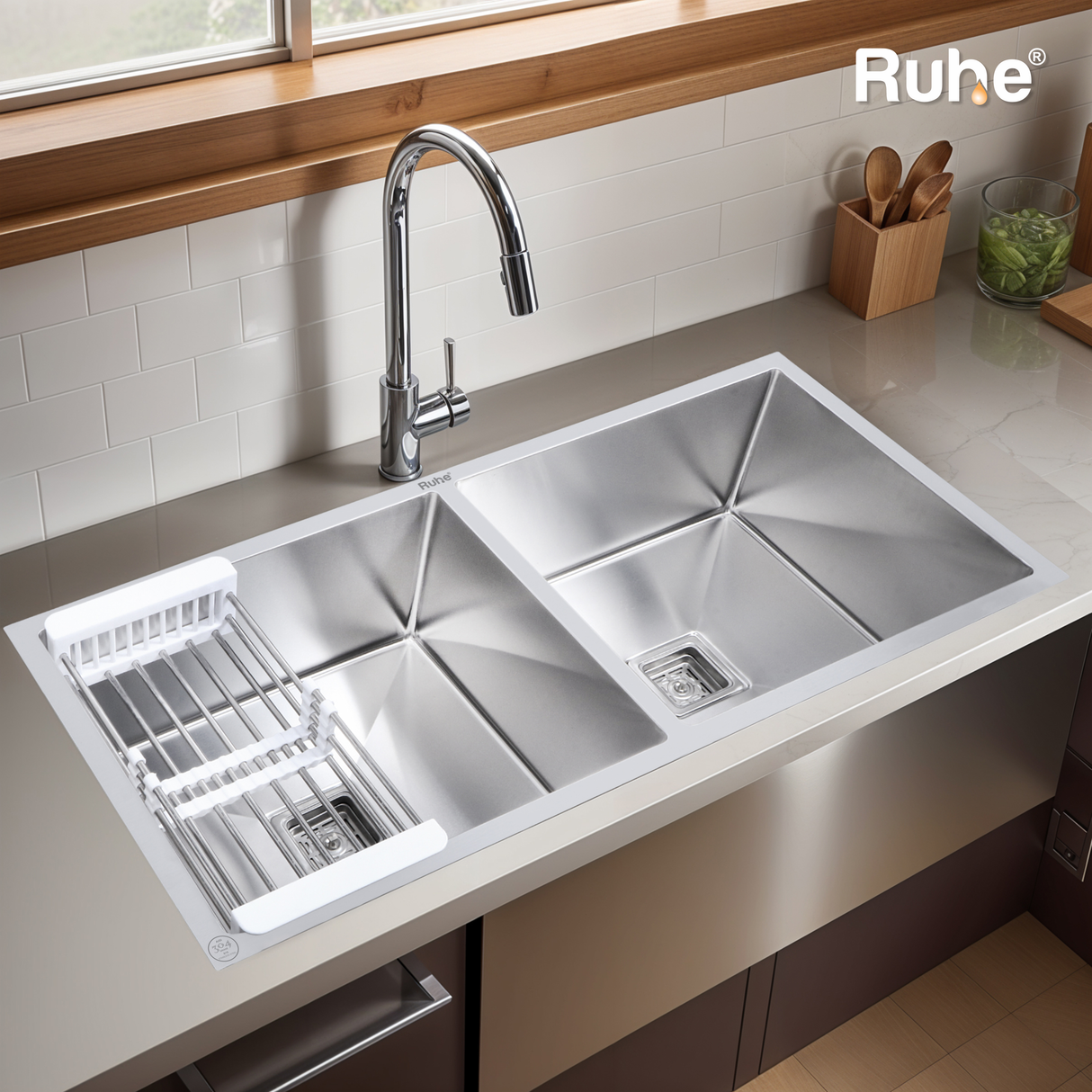 Handmade Double Bowl 304-Grade Kitchen Sink  (45 x 20 x 10 Inches) - by Ruhe