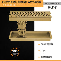 Wave 304-Grade Shower Drain Channel (4 Inches)