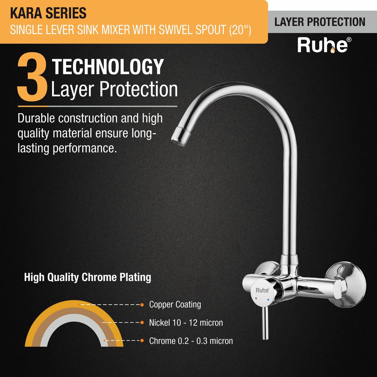 Kara Single Lever Wall-mount Brass Mixer Faucet with Swivel Spout (20 Inches) - by Ruhe®