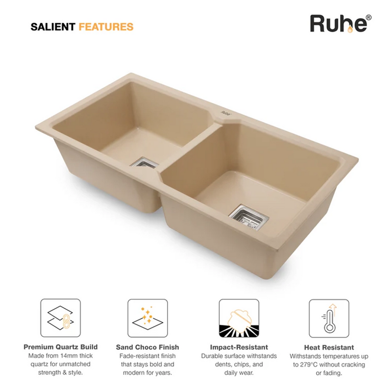 Quartz Double Bowl Kitchen Sink Coloured (37 x 18 x 9 Inches)