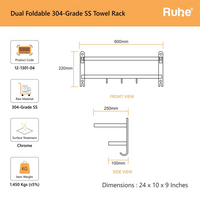 Dual Foldable 304-Grade Towel Rack (24 Inches)