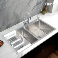 Handmade 304-Grade Double Bowl Kitchen Sink with Tap Hole (42 x 20 x 10 Inches) – Matt Steel