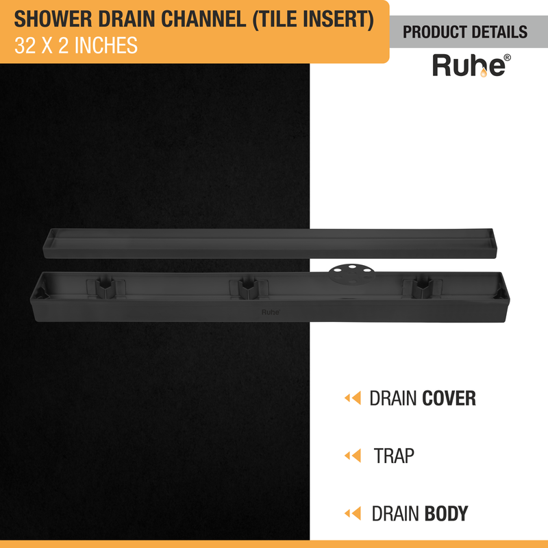 Tile-Insert Shower Drain Channel Coloured (2 Inches)
