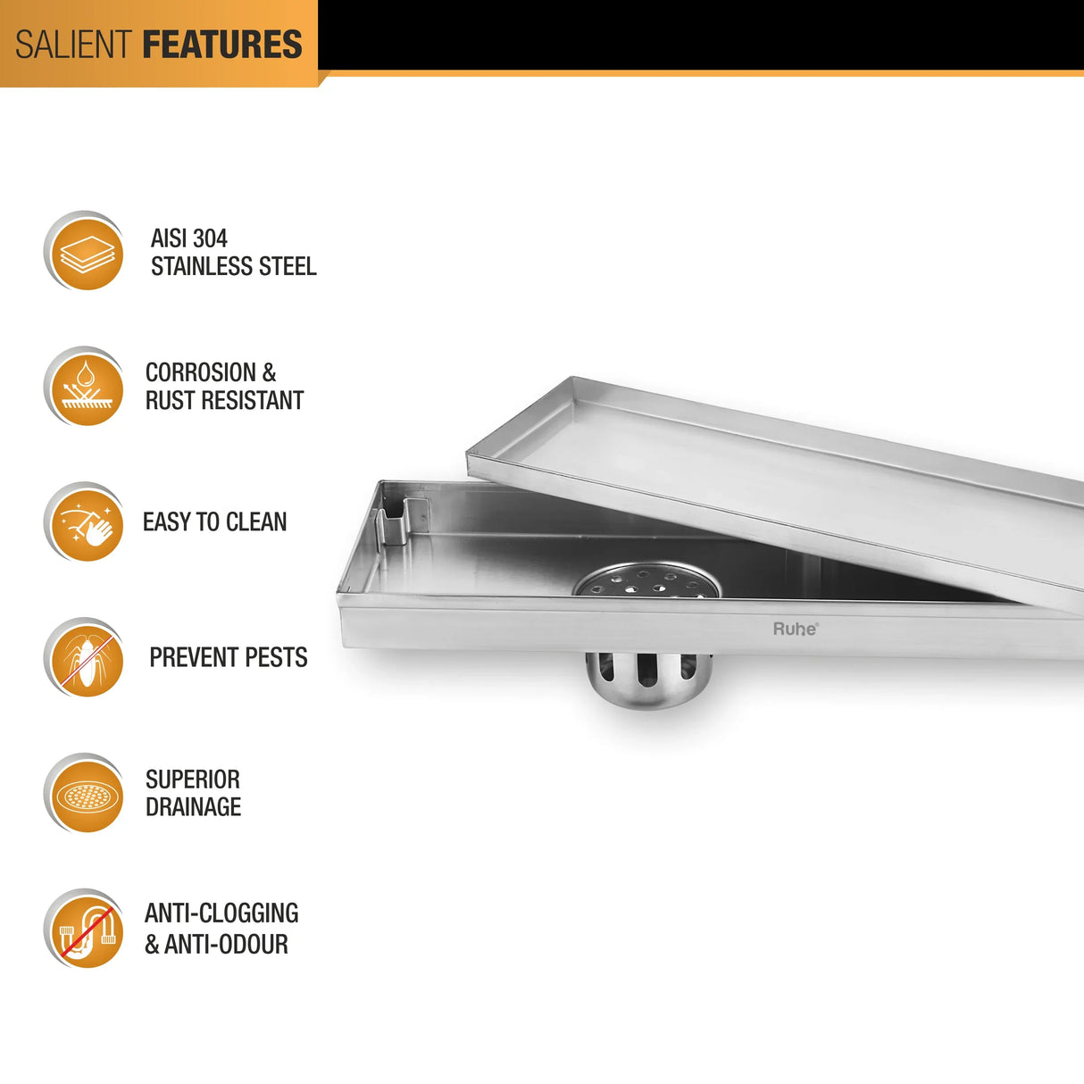 Tile-Insert Shower Drain Channel (5 Inches)