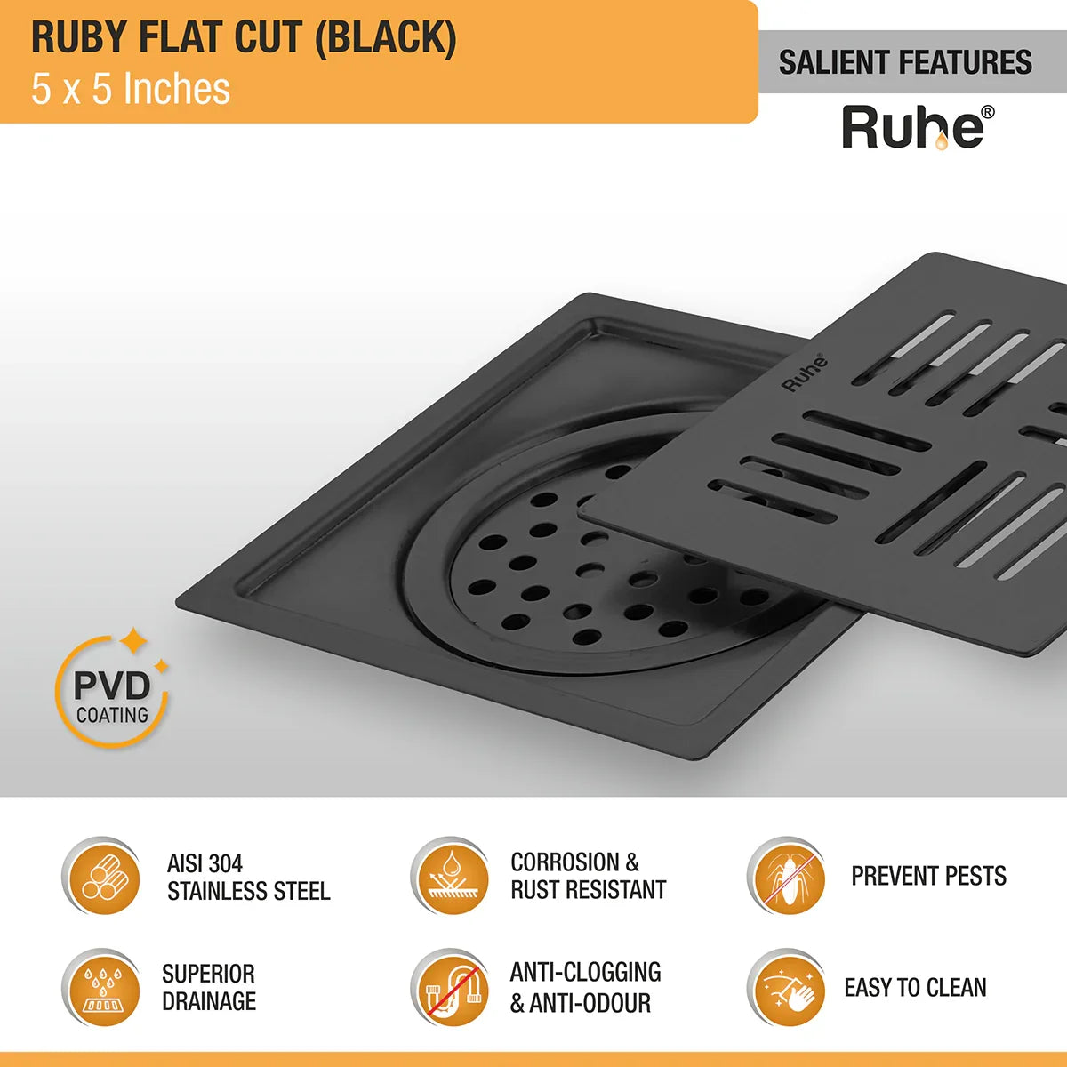 Ruby Square Flat Cut Floor Drain