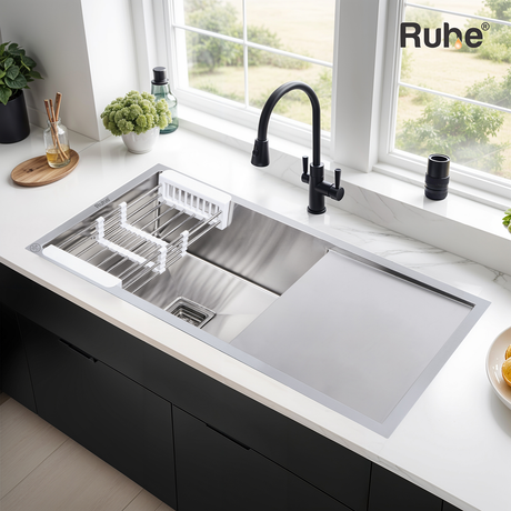 Handmade Single Bowl with Drainboard 304-Grade Kitchen Sink (37 x 18 x 10 Inches) - by Ruhe