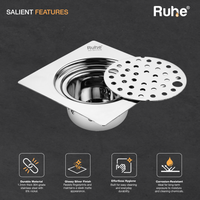 Air 304-Grade Square Floor Drain with Lock & Cockroach Trap – Mirror Steel