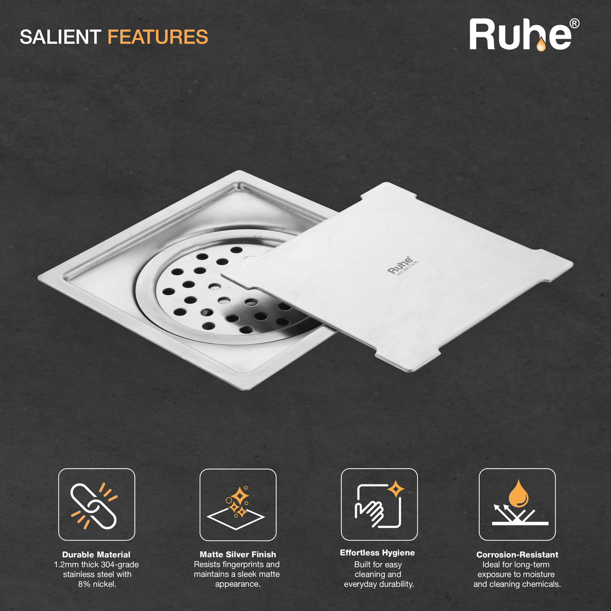 Diamond Square Flat Cut Floor Drain