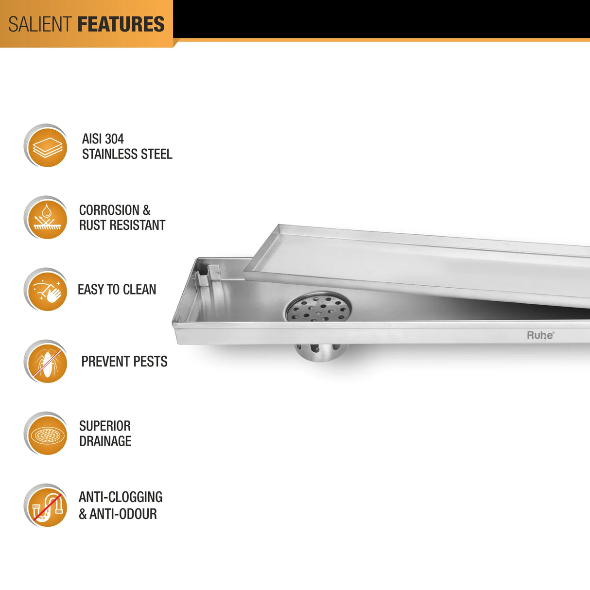 Tile-Insert Shower Drain Channel (5 Inches)