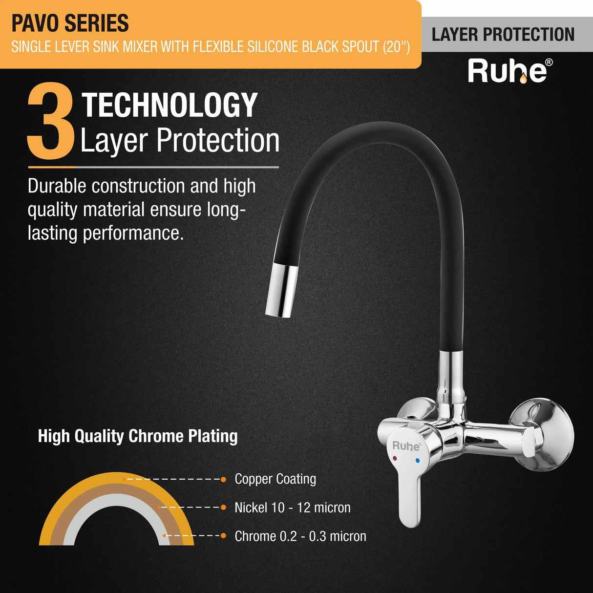 Pavo Single Lever Wall-mount Kitchen Sink Mixer Tap with Coloured Silicone Spout
