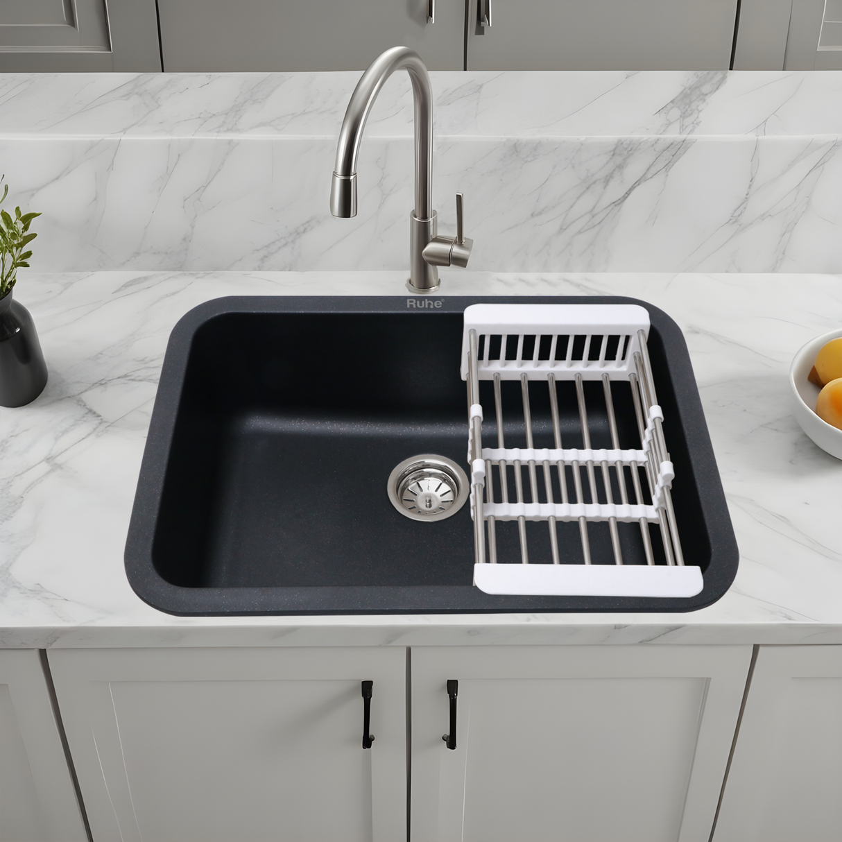 Matte Black Quartz Single Bowl Kitchen Sink  (24 x 18 x 9 inches) - by Ruhe