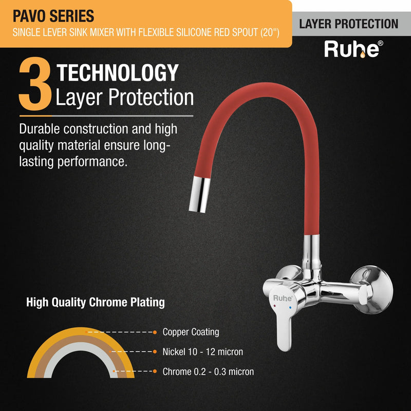 Pavo Single Lever Wall-mount Kitchen Sink Mixer Tap with Coloured Silicone Spout