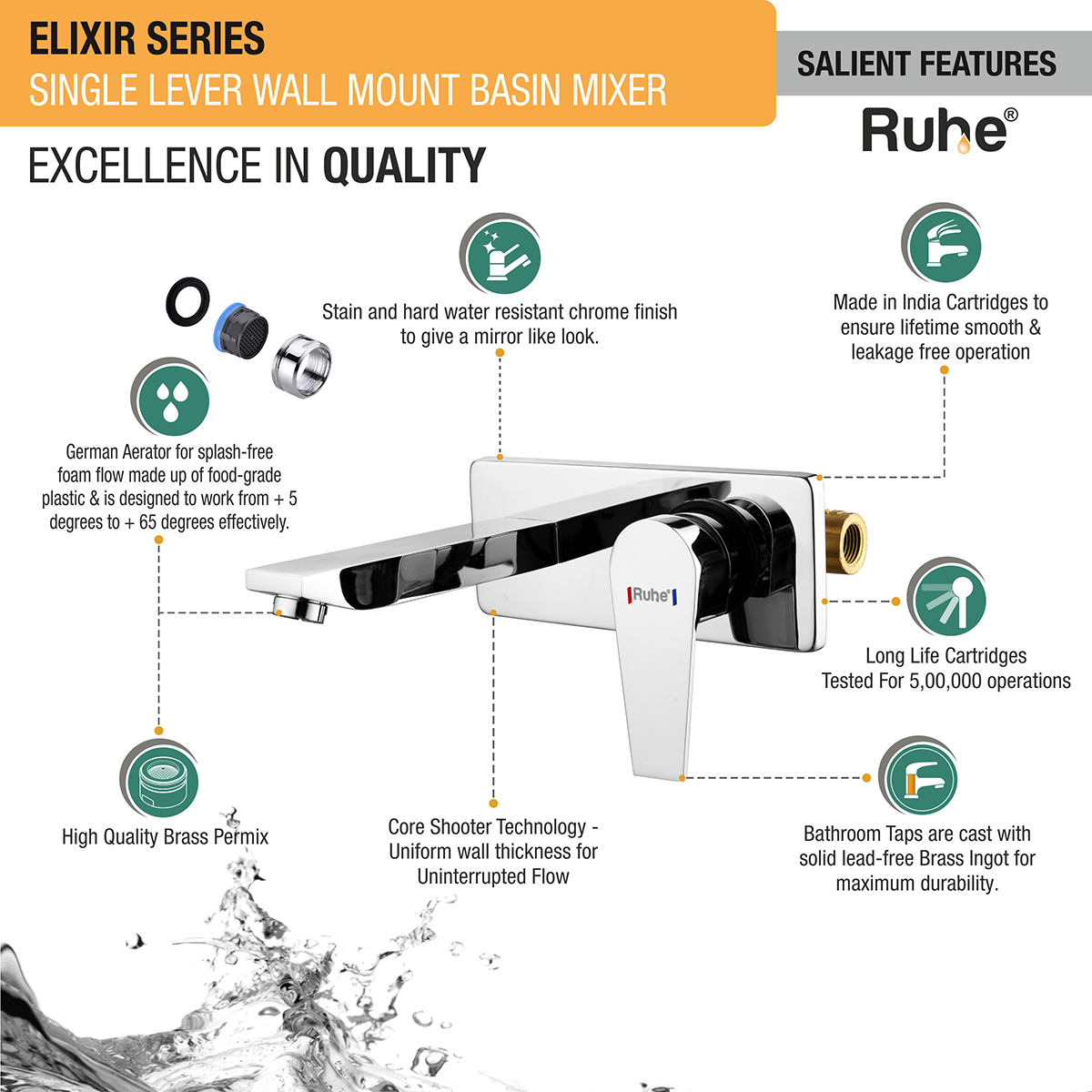 Elixir Single Lever Wall Mixer Faucet 4