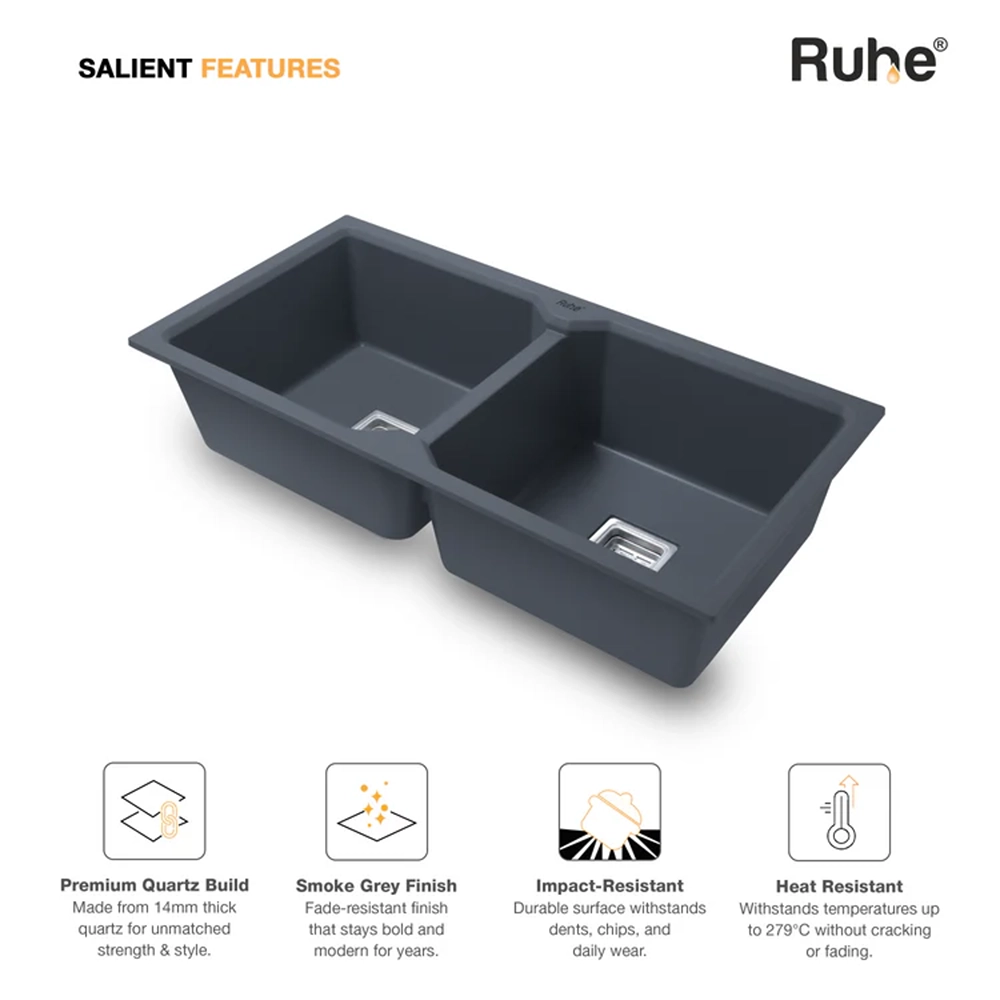 Quartz Double Bowl Kitchen Sink (37 x 18 x 9 Inches)