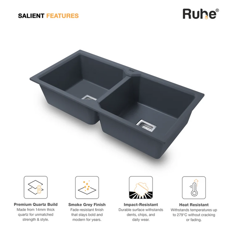 Quartz Double Bowl Kitchen Sink (37 x 18 x 9 Inches)