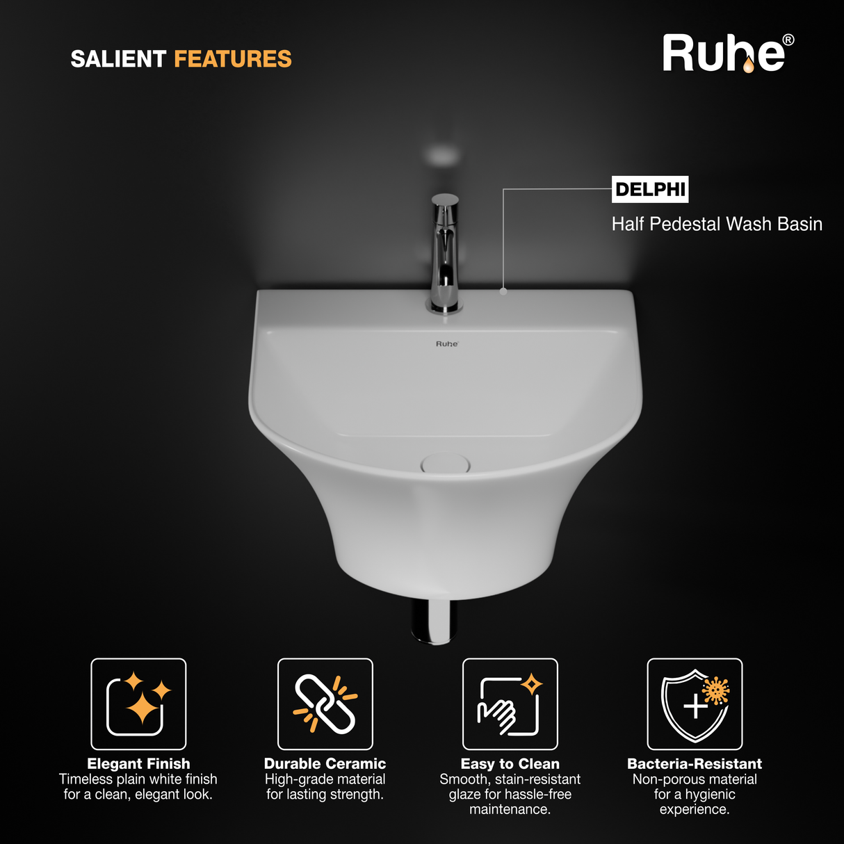 Delphi Half Pedestal Wash Basin