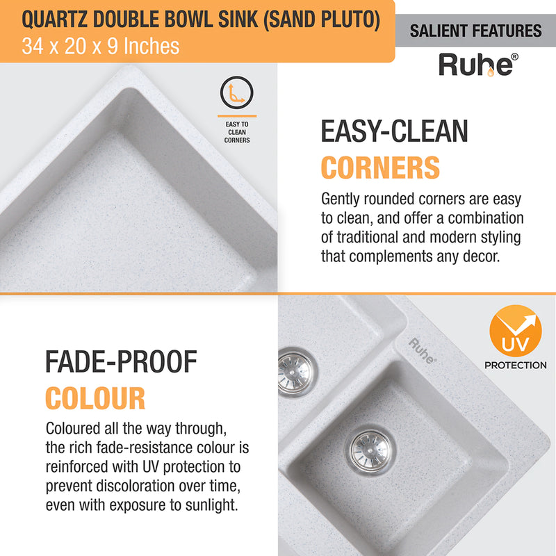 Quartz Double Bowl Kitchen Sink (34 x 20 x 9 inches)