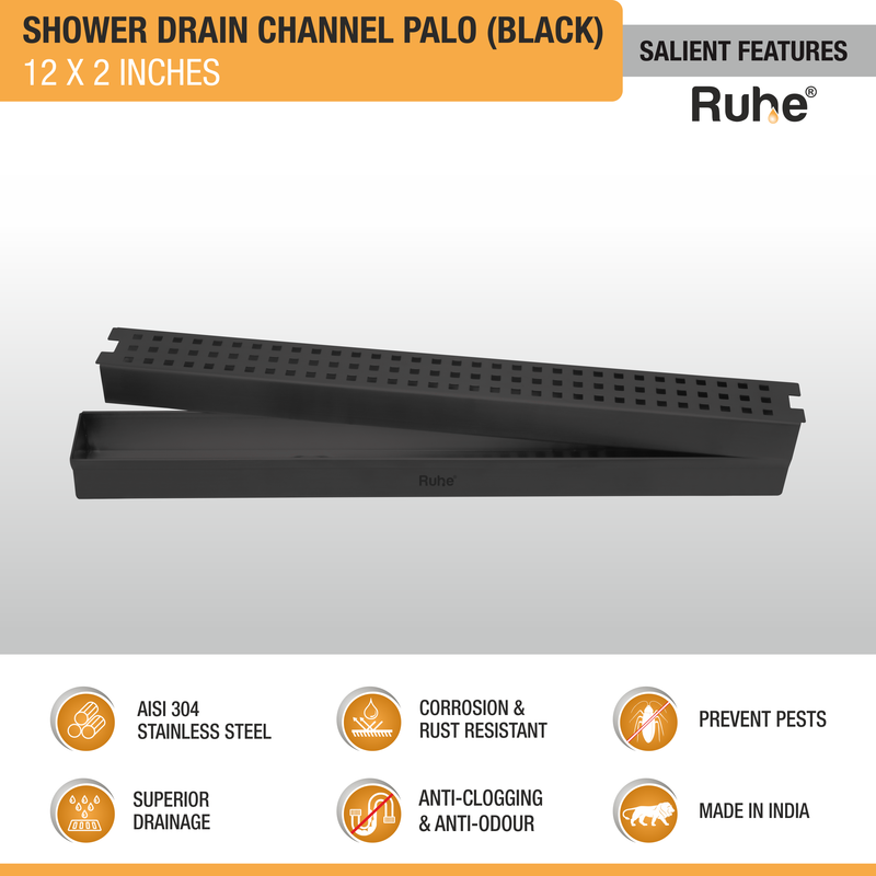 Palo Shower Drain Channel Black (2 Inches)