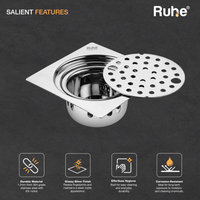 Air 304-Grade Square Floor Drain with Lock & Cockroach Trap – Mirror Steel
