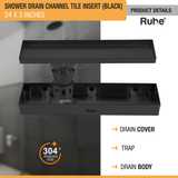 Tile Insert Shower Drain Channel (24 x 3 Inches) Black PVD Coated - by Ruhe®