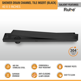 Tile Insert Shower Drain Channel (40 x 5 Inches) Black PVD Coated - by Ruhe®